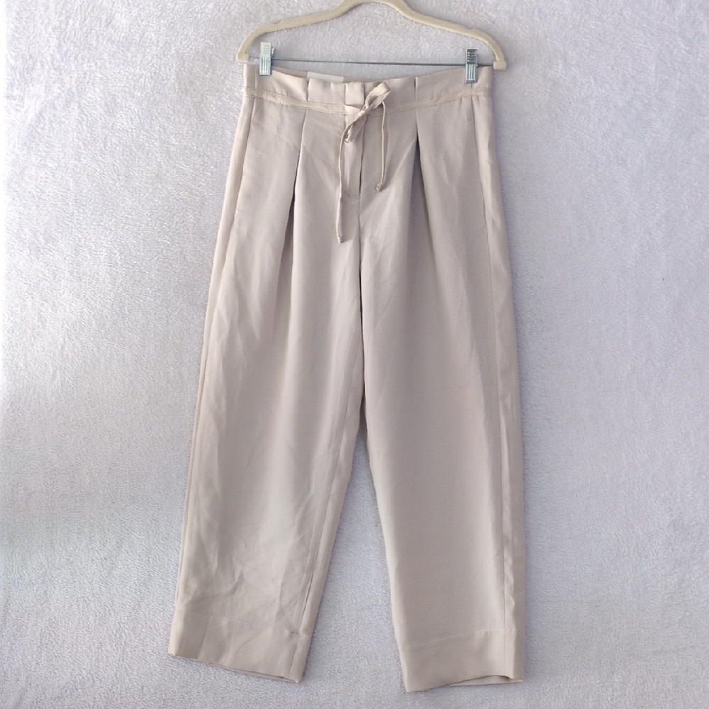 Marc New York Women's High Waist Beige Office Paper Bag Trousers Size 4